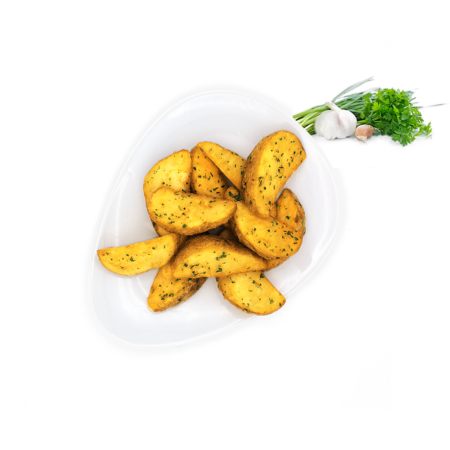 Gajos de Patatas con Ajo y Finas Hierbas cortadas en 8 con piel